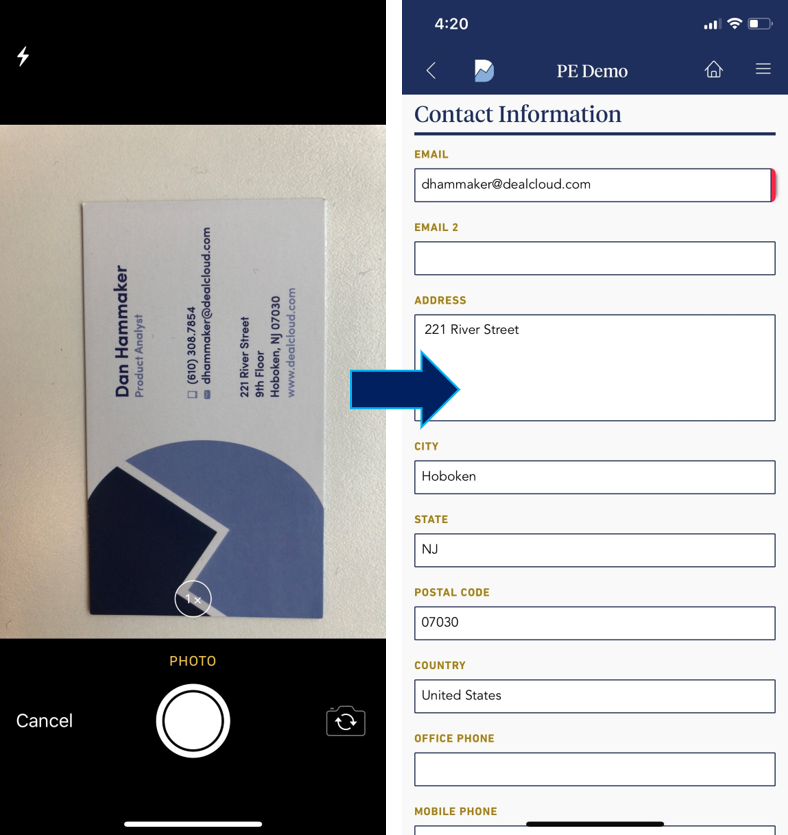 DealCloud Mobile Business Card Scanner