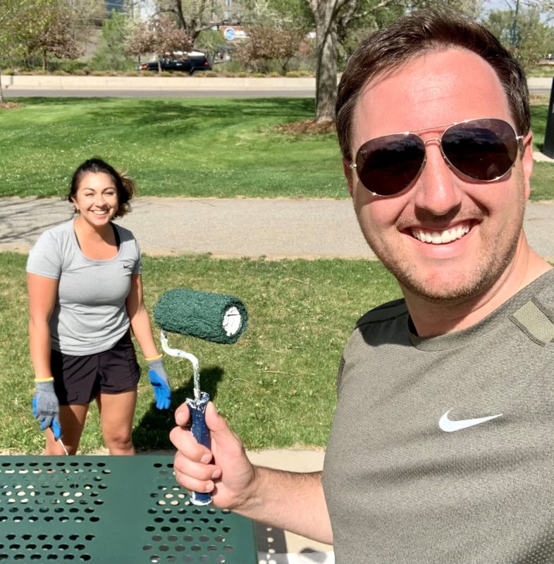 Jerry Young and Natashia Gavarrete of Intapp volunteer at City of Brest Park in Denver.